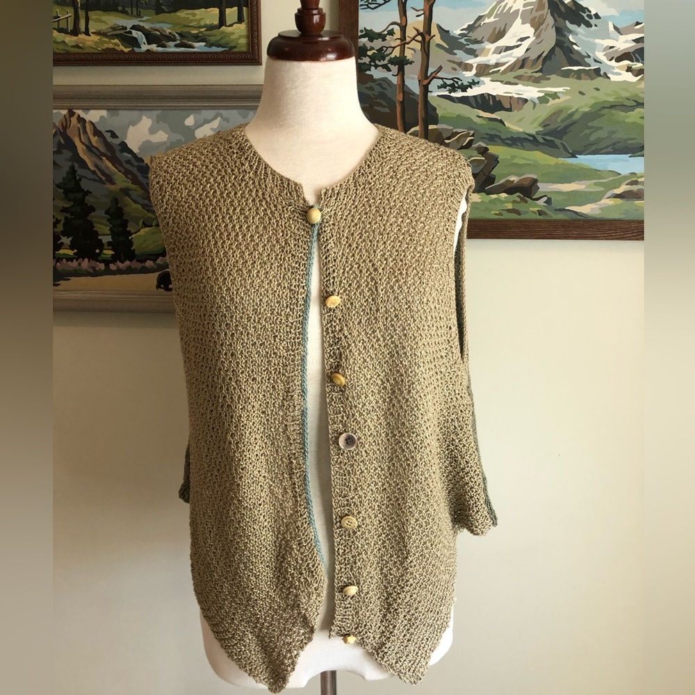 Lisa Parks Hand Knit Vest with Vintage Buttons